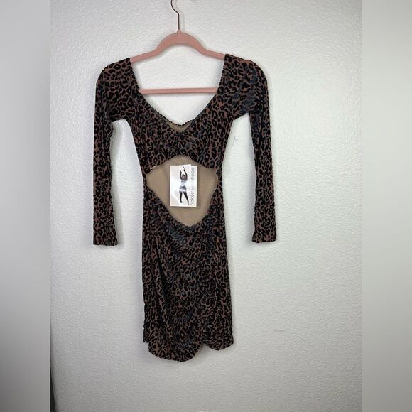Naked wardrobe Leopard Animal print long sleeve Mini dress size L - Picture 9 of 9